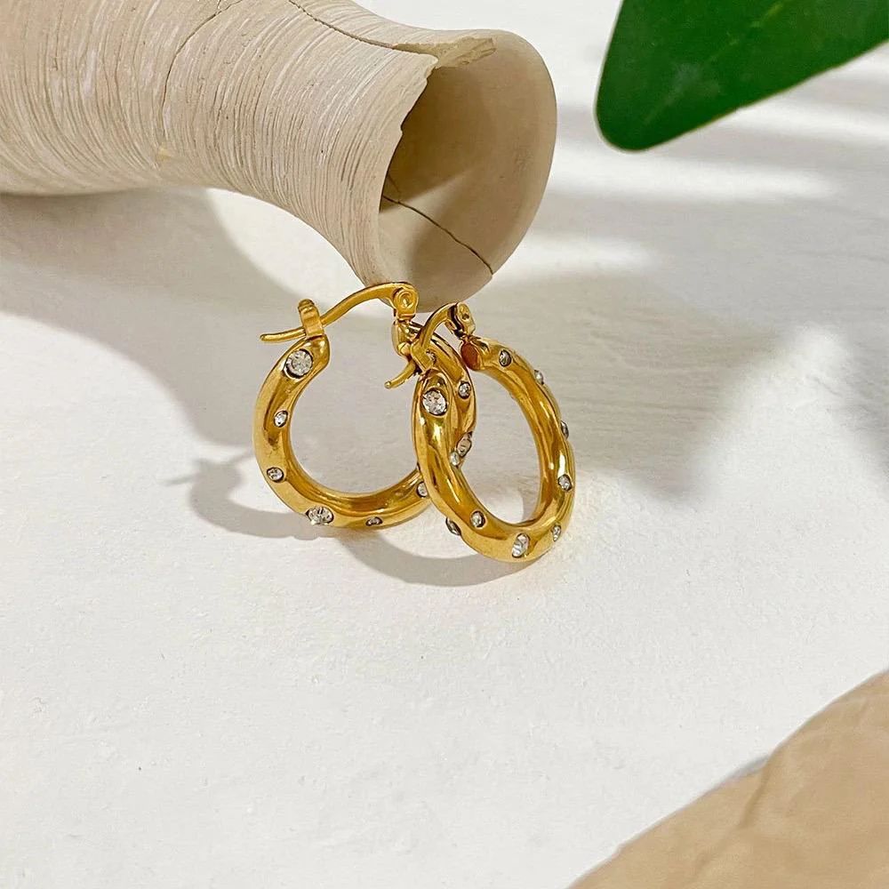 Crystal-Studded Hoop Earrings