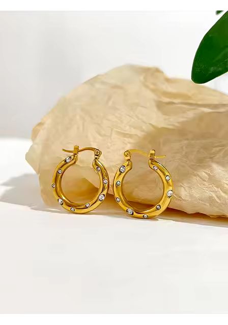 Crystal-Studded Hoop Earrings