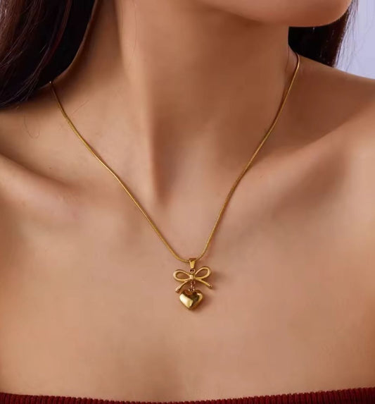 Bow Heart Necklace
